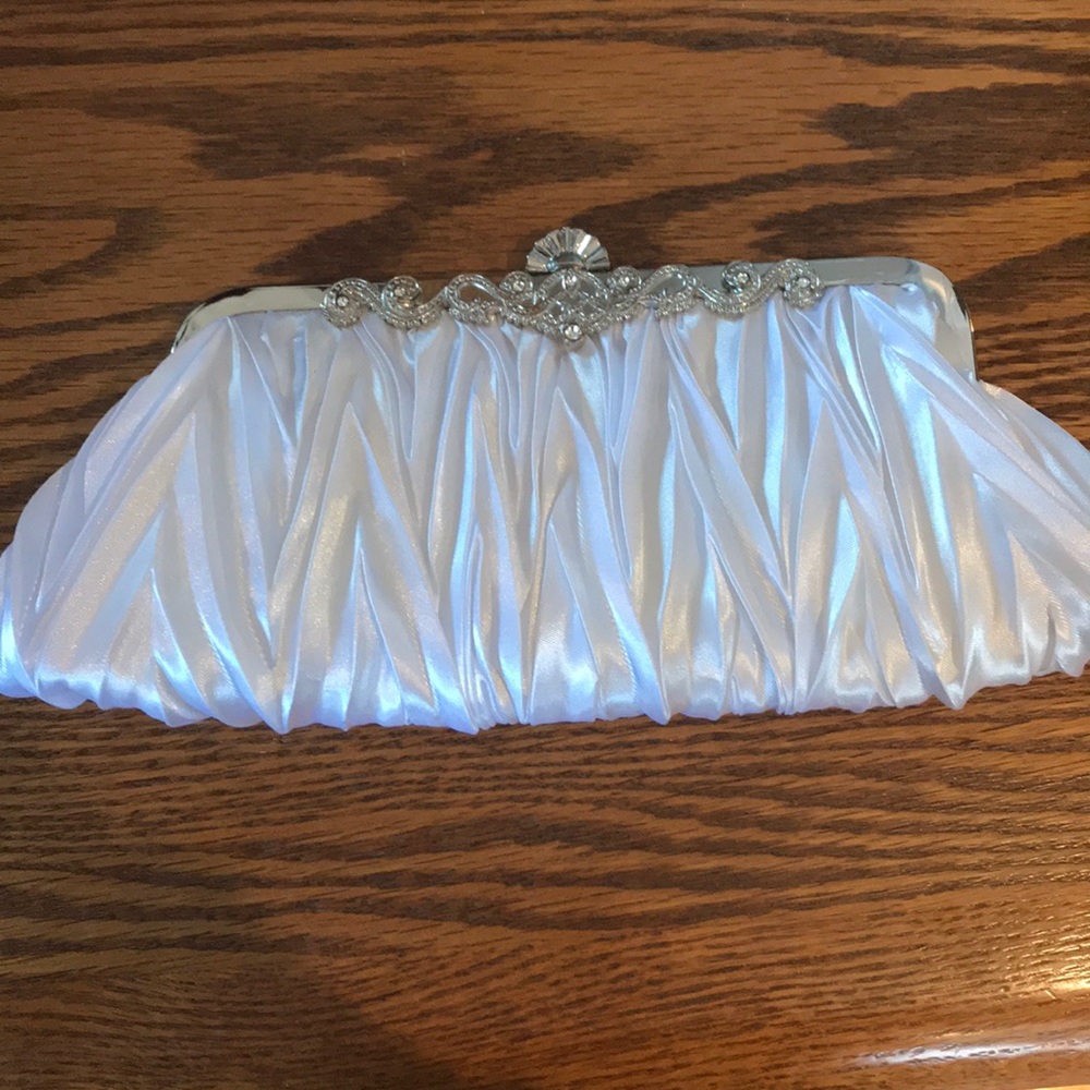White Satin Clutch with silver detailing